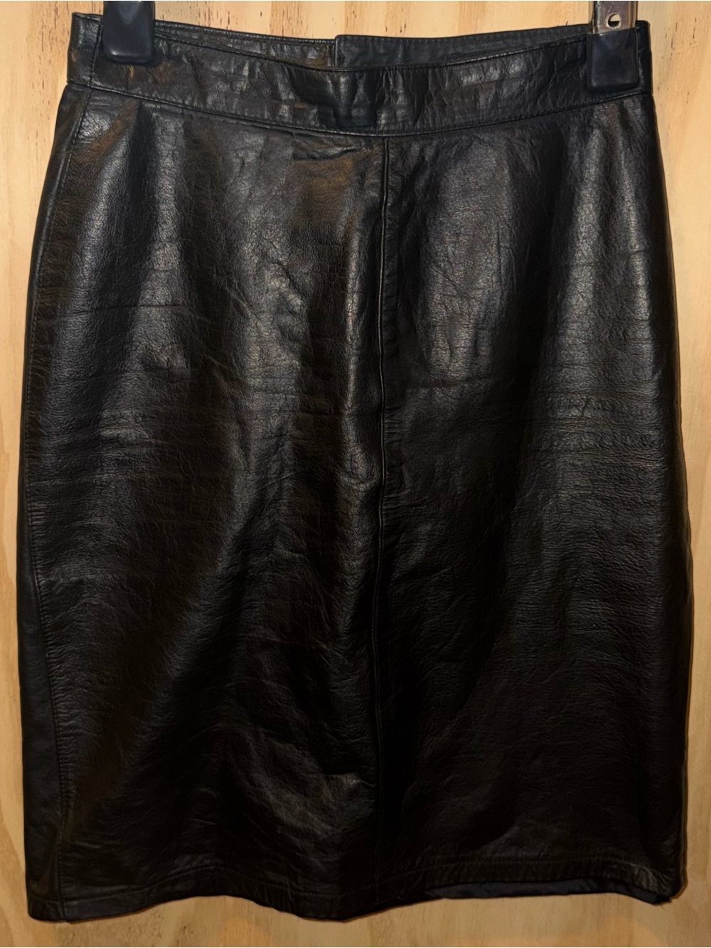 Vtg Pelle Studio Black Genuine Leather Pencil Midi Skirt Size 5/6 Zip &Snap EUC